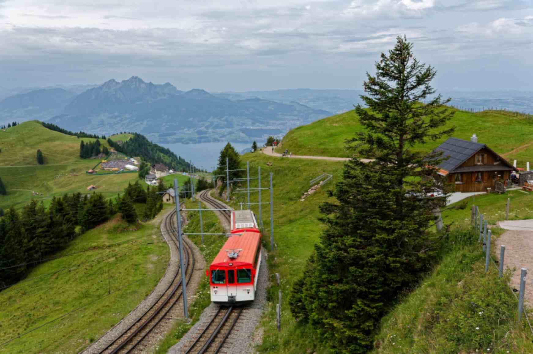 A red cogwheel train
