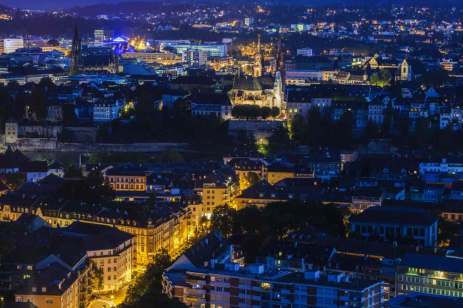 Basel Night Skyline Panorama
