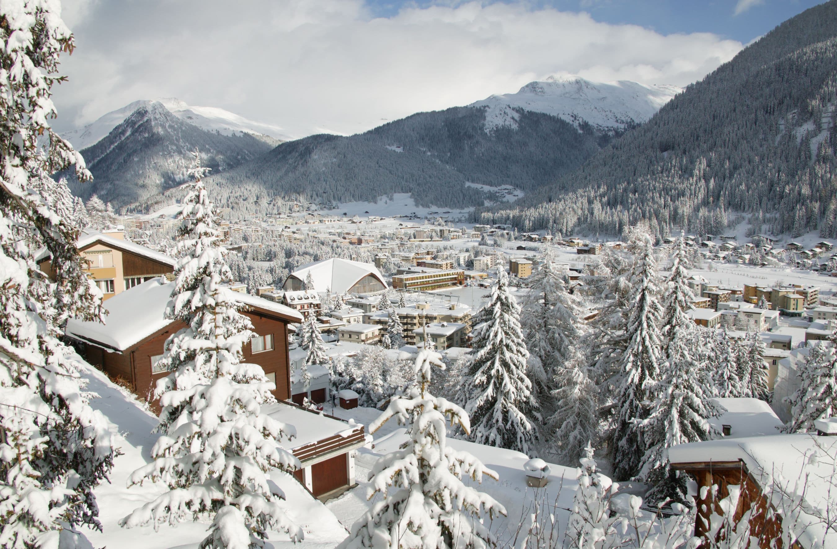 Davos surrounded by snow-covered mountains