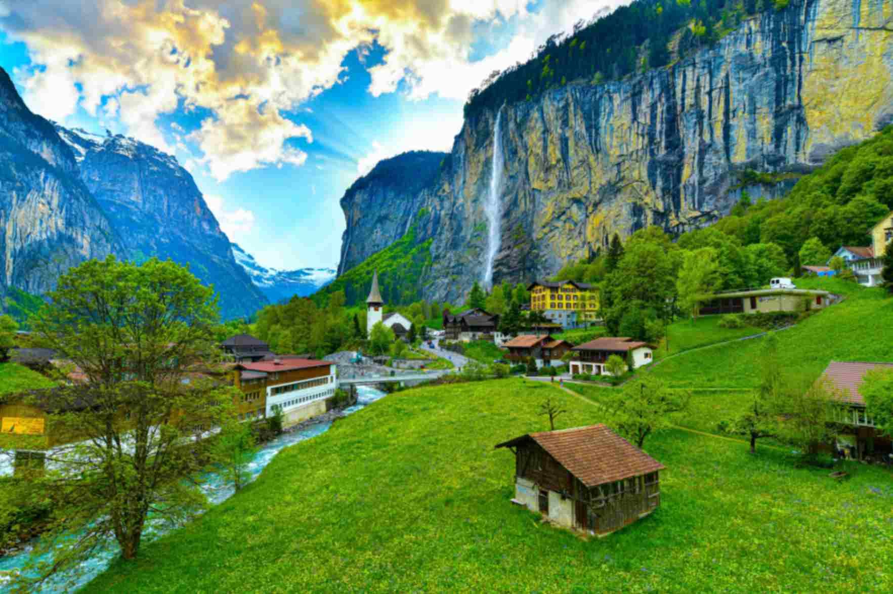 Lauterbrunnen Valley Waterfall View