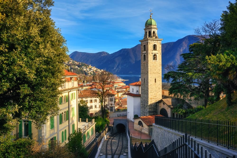 Historic streets and architecture in Lugano Old Town, Switzerland