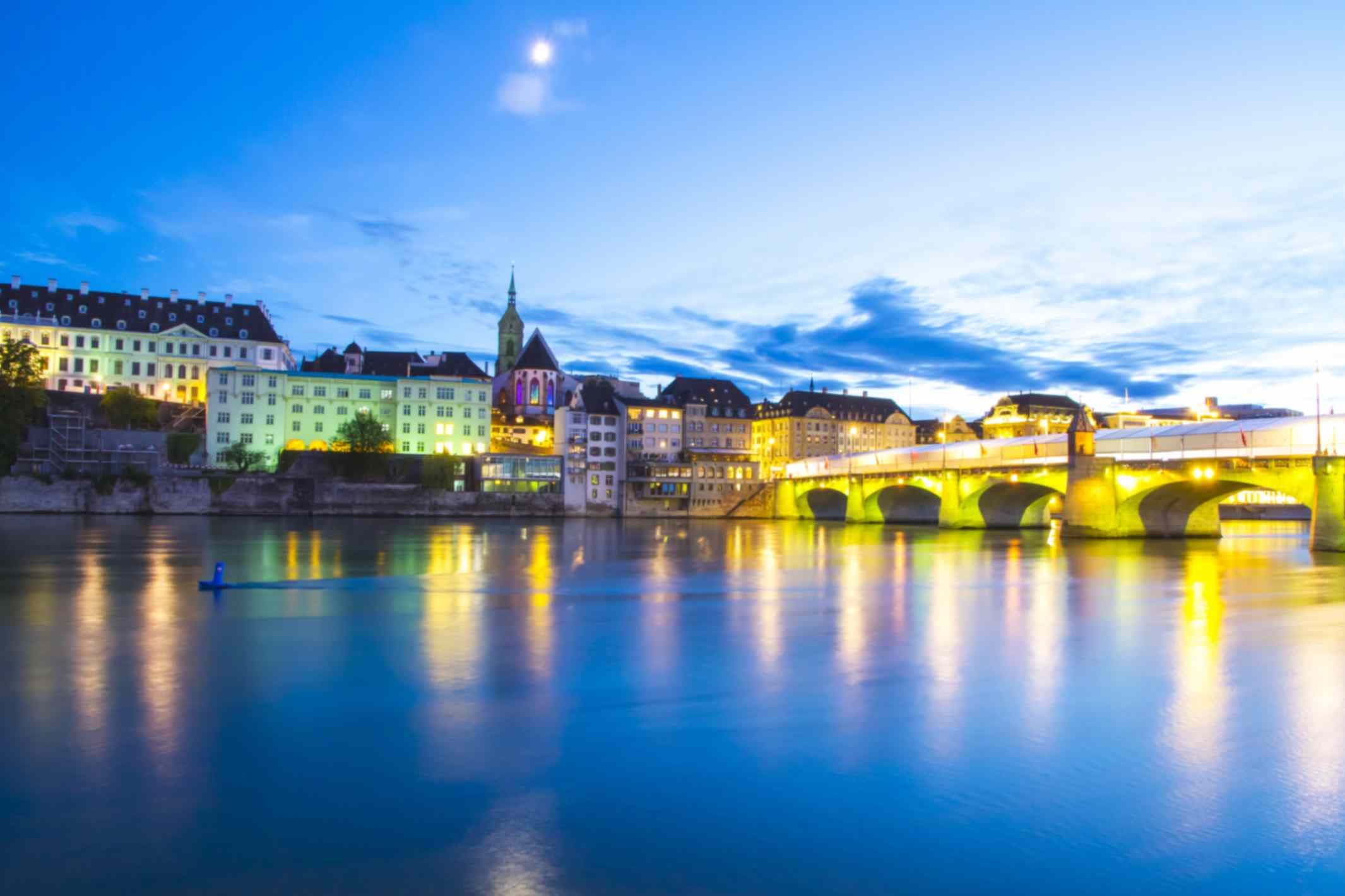 Rhine River & Basel Old Town by Night
